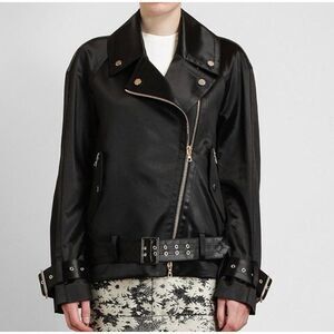 JASON WU Black Waist Belted Multi-zipper Moto Jacket Size 2